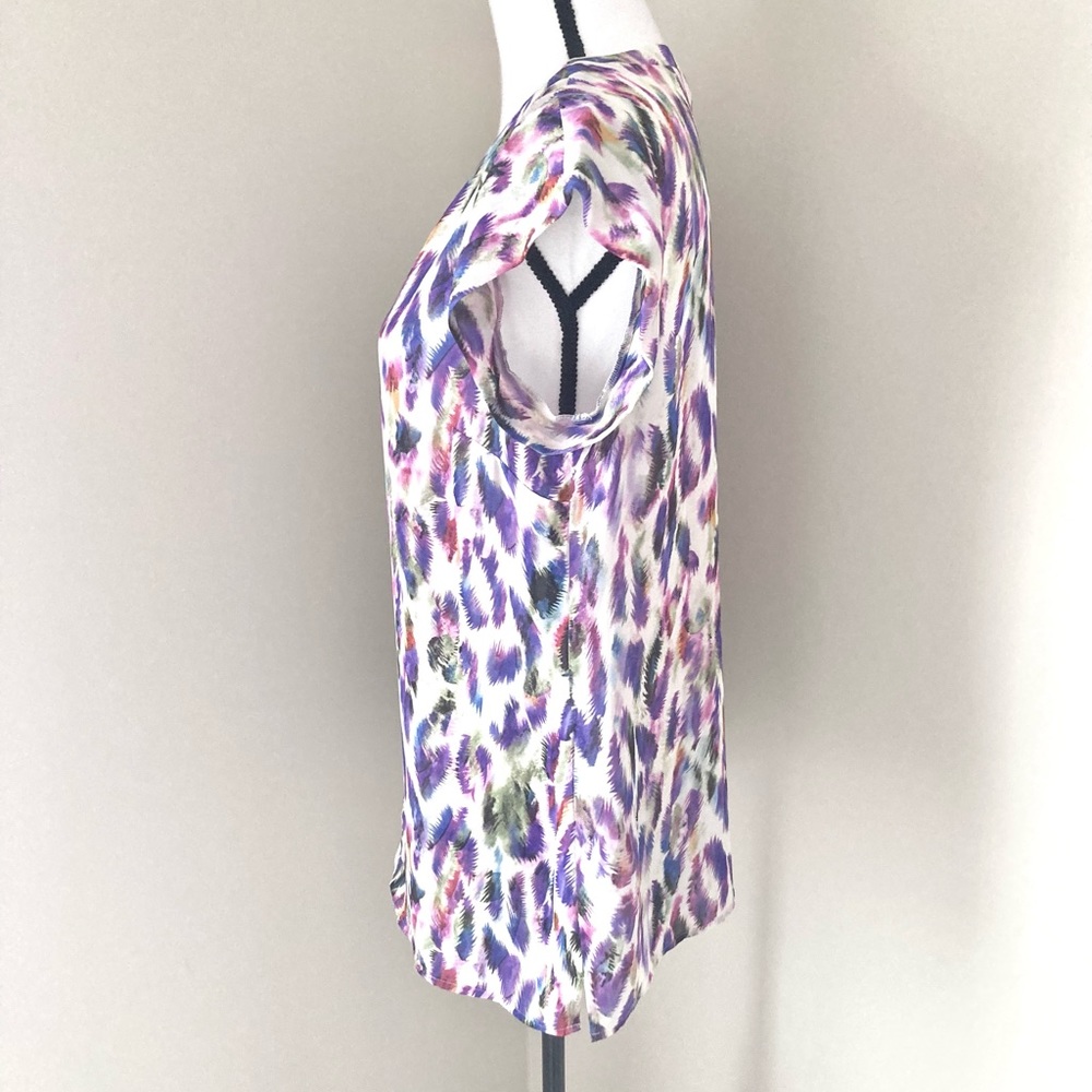 Multicolor Abstract Leopard Print Cap Sleeve Top - Picture 8 of 9